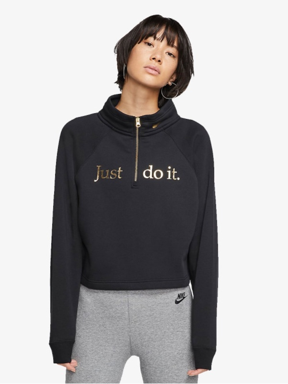 Nike Women’s Performance Fleece Sweater Black Sz Medium Cropped 1/2 Zip Pullover